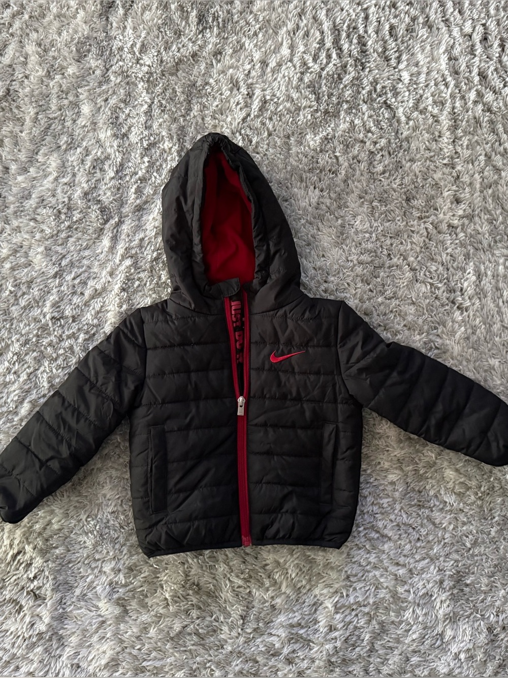 Nike Kids Hooded Puffer Jacket - Black with Red Trim